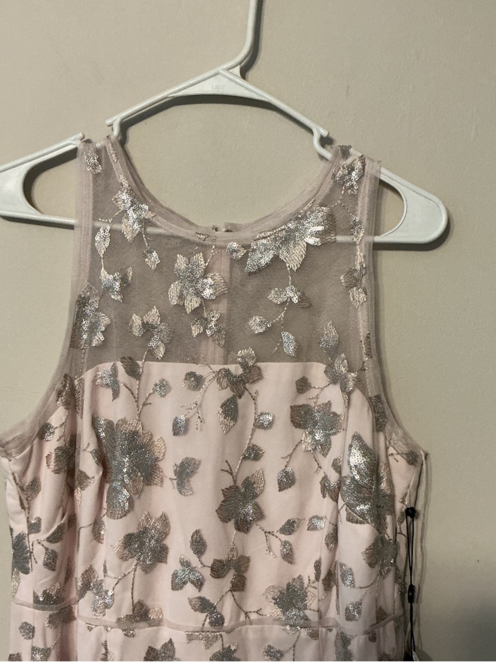 Adrianna Papell Pink W/ Silver Floral Sequin Halter Gown - Picture 2 of 11